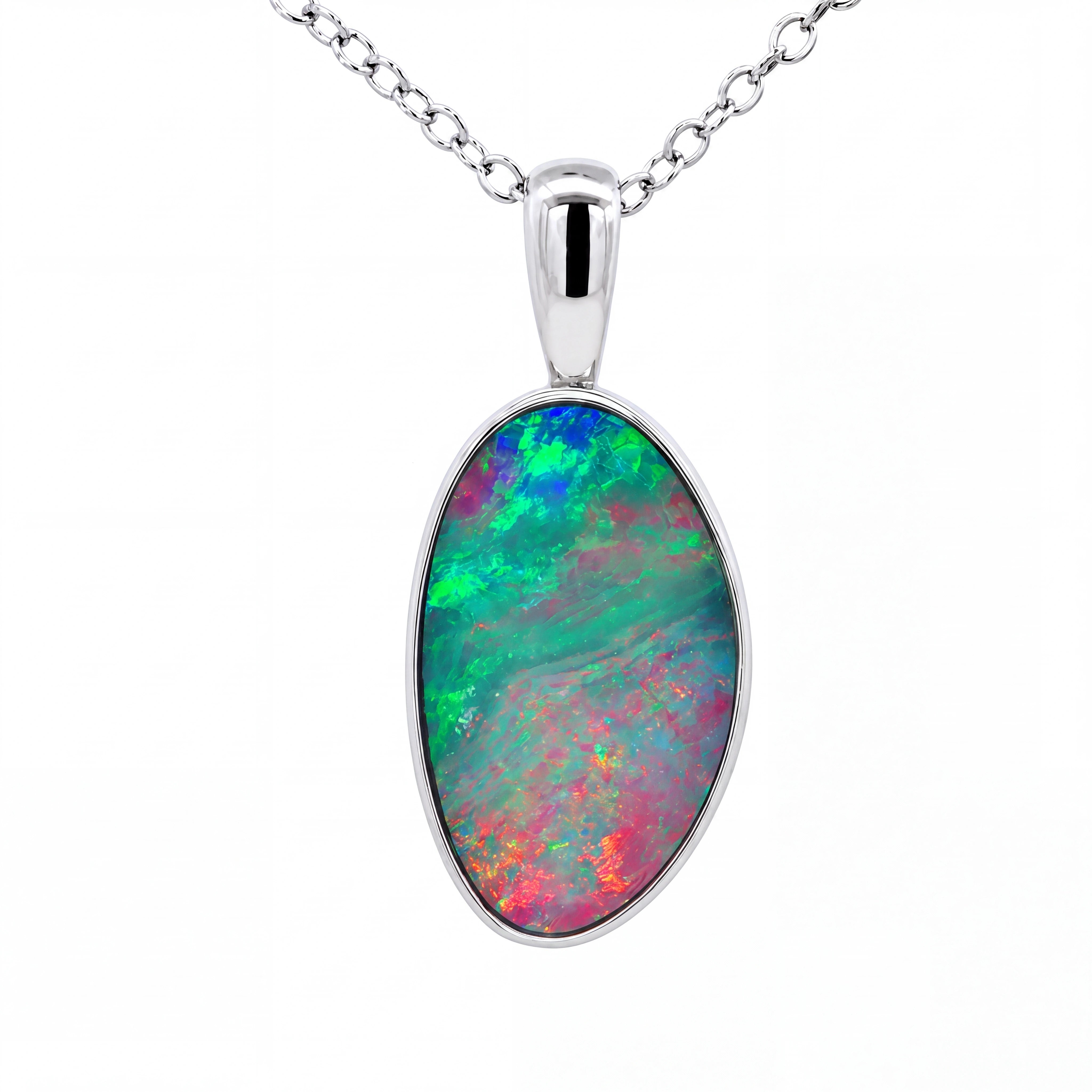 Australian Doublet Opal Pendant set in 925 Sterling Silver - Multicolour - Australian Opal Cutters and Pearl Divers