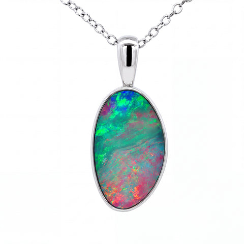 Australian Doublet Opal Pendant set in 925 Sterling Silver - Multicolour - Australian Opal Cutters and Pearl Divers