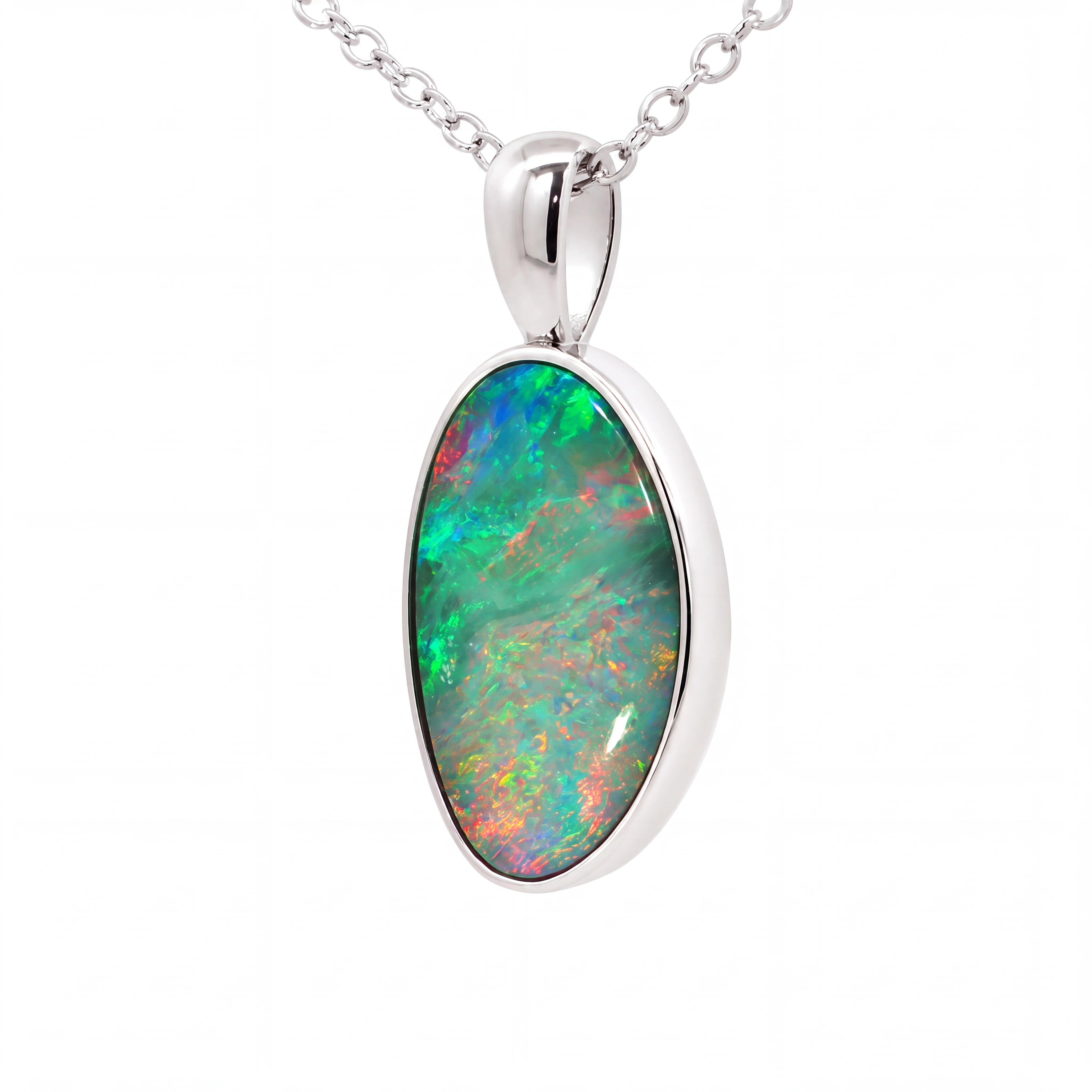 Australian Doublet Opal Pendant set in 925 Sterling Silver - Multicolour - Australian Opal Cutters and Pearl Divers