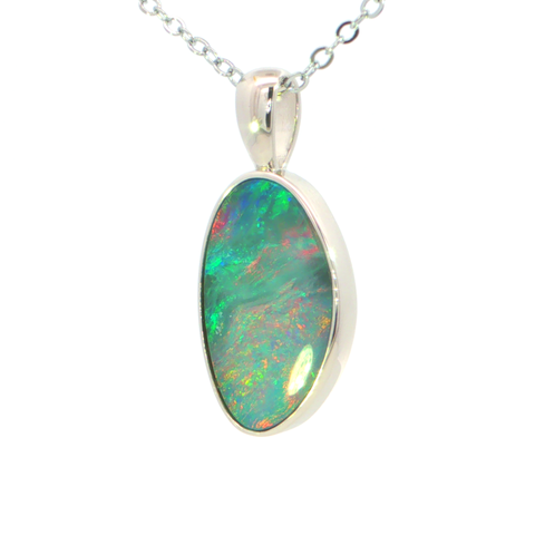 Australian Doublet Opal Pendant set in 925 Sterling Silver - Multicolour - Australian Opal Cutters and Pearl Divers