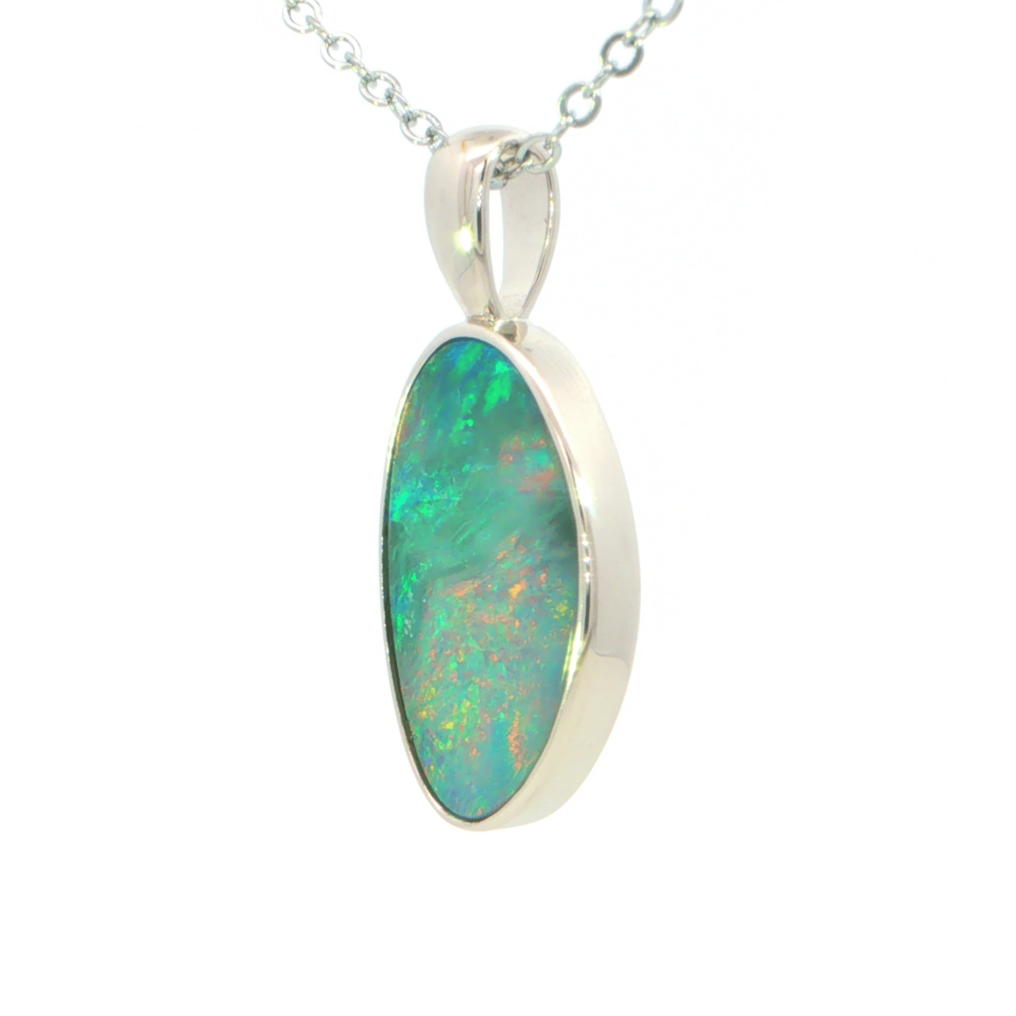 Australian Doublet Opal Pendant set in 925 Sterling Silver - Multicolour - Australian Opal Cutters and Pearl Divers