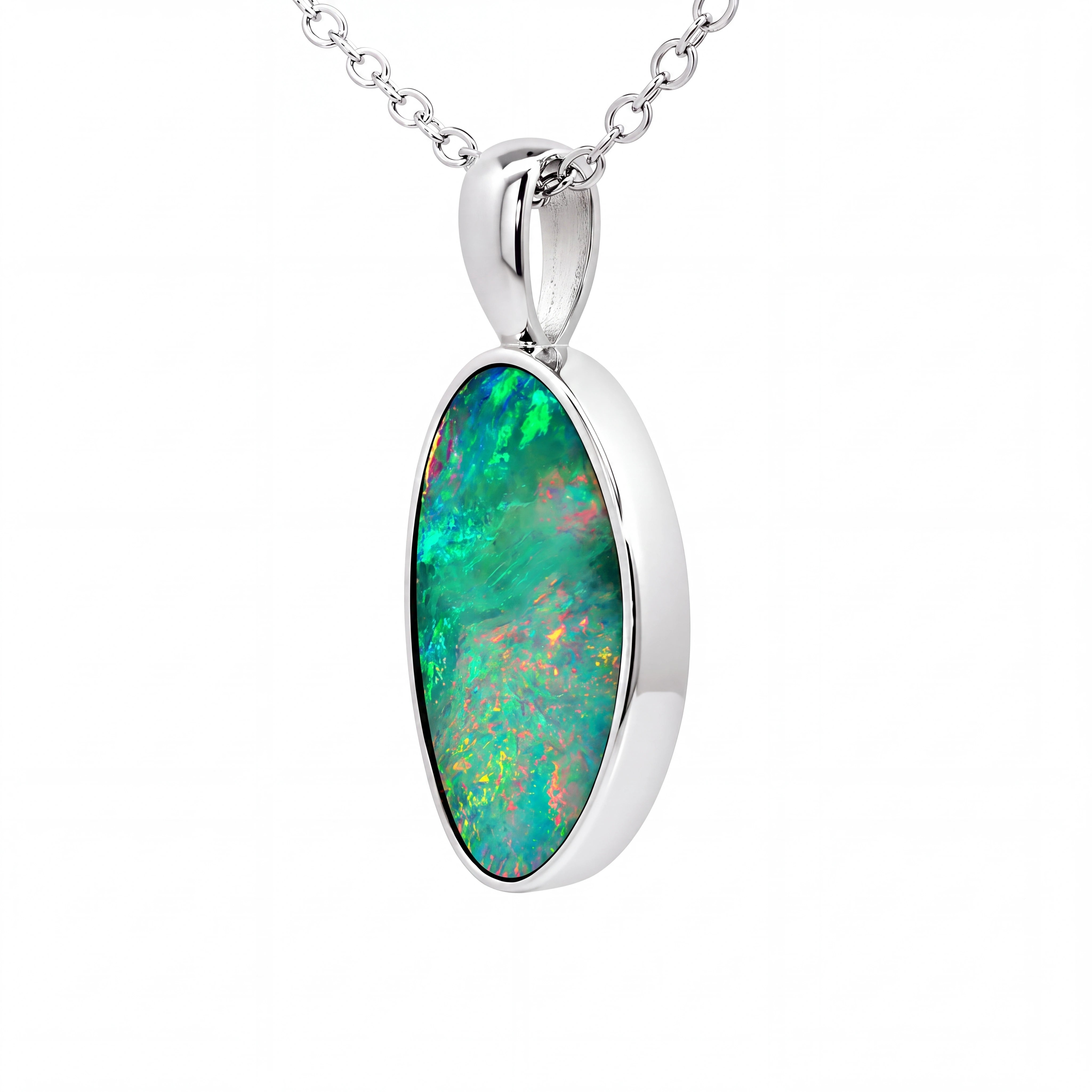 Australian Doublet Opal Pendant set in 925 Sterling Silver - Multicolour - Australian Opal Cutters and Pearl Divers