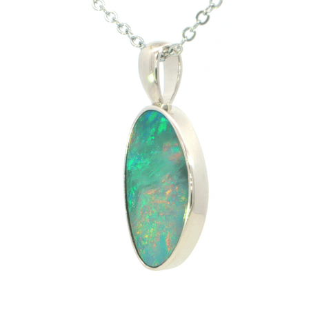 Australian Doublet Opal Pendant set in 925 Sterling Silver - Multicolour - Australian Opal Cutters and Pearl Divers