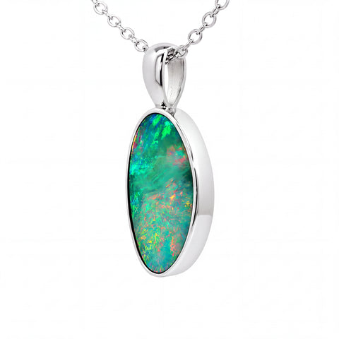 Australian Doublet Opal Pendant set in 925 Sterling Silver - Multicolour - Australian Opal Cutters and Pearl Divers