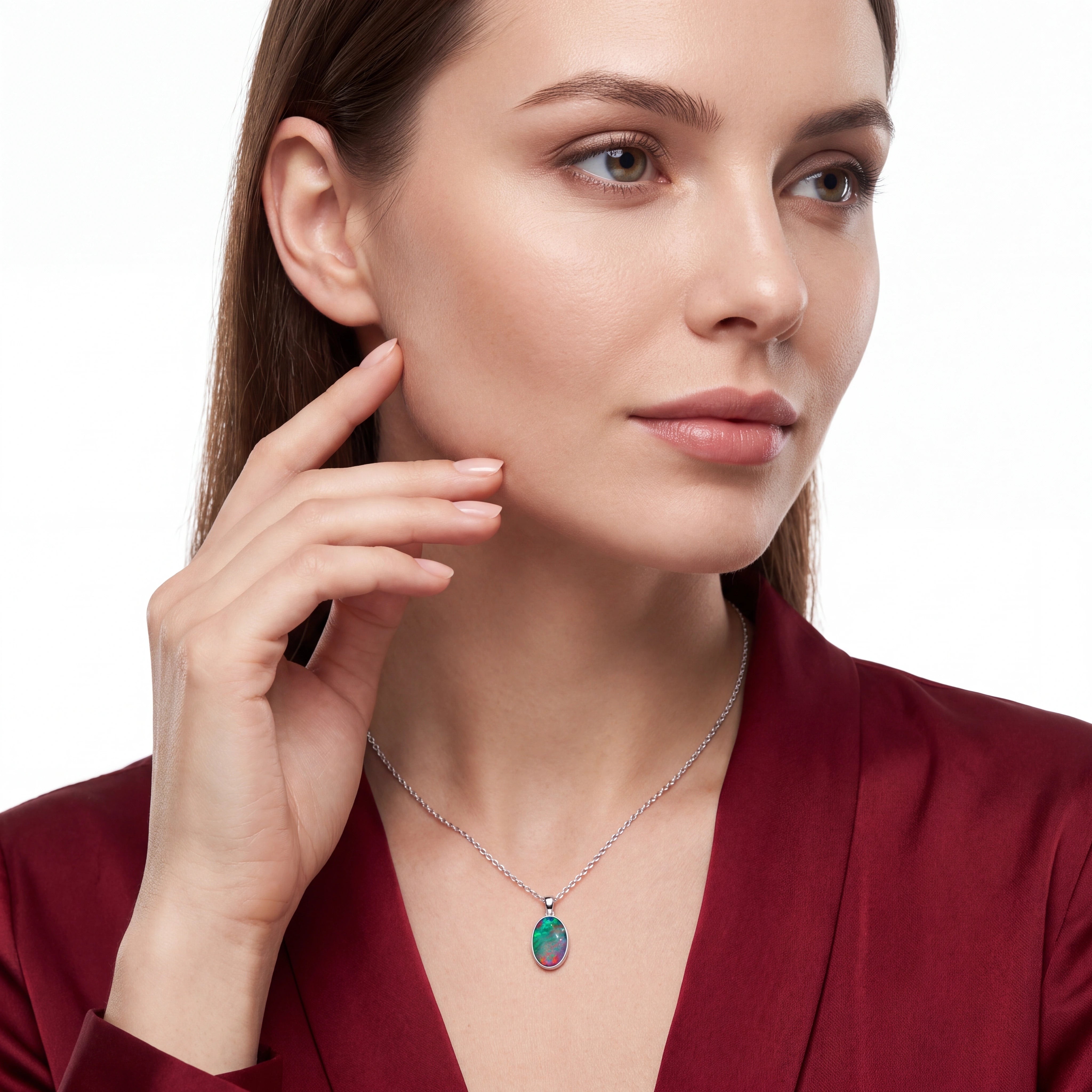 Australian Doublet Opal Pendant set in 925 Sterling Silver - Multicolour - Australian Opal Cutters and Pearl Divers
