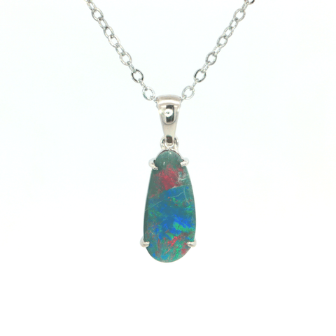 Australian Doublet Opal Pendant set in 925 Sterling Silver - Multicolour - Australian Opal Cutters and Pearl Divers