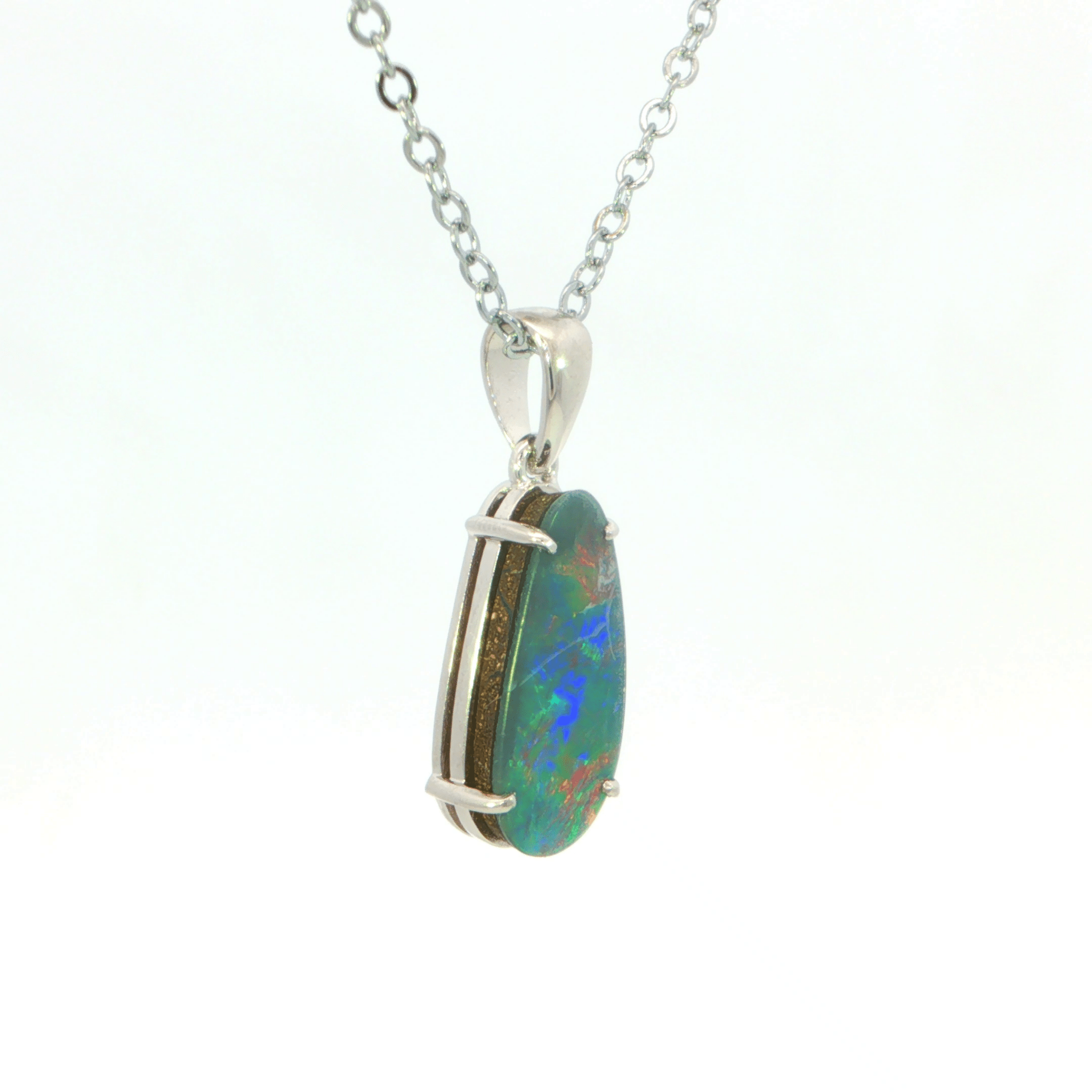 Australian Doublet Opal Pendant set in 925 Sterling Silver - Multicolour - Australian Opal Cutters and Pearl Divers