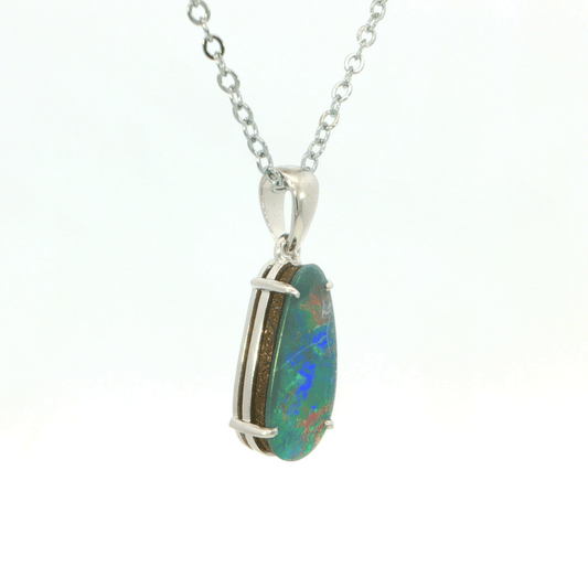 Australian Doublet Opal Pendant set in 925 Sterling Silver - Multicolour - Australian Opal Cutters and Pearl Divers
