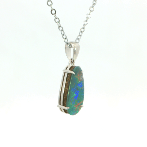 Australian Doublet Opal Pendant set in 925 Sterling Silver - Multicolour - Australian Opal Cutters and Pearl Divers