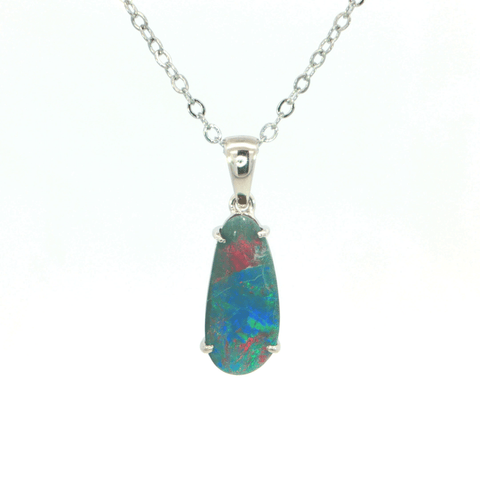 Australian Doublet Opal Pendant set in 925 Sterling Silver - Multicolour - Australian Opal Cutters and Pearl Divers