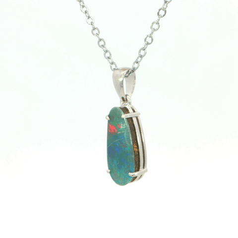 Australian Doublet Opal Pendant set in 925 Sterling Silver - Multicolour - Australian Opal Cutters and Pearl Divers