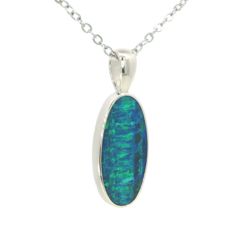 Australian Doublet Opal Pendant set in 925 Sterling Silver - Green-Blue - Australian Opal Cutters and Pearl Divers
