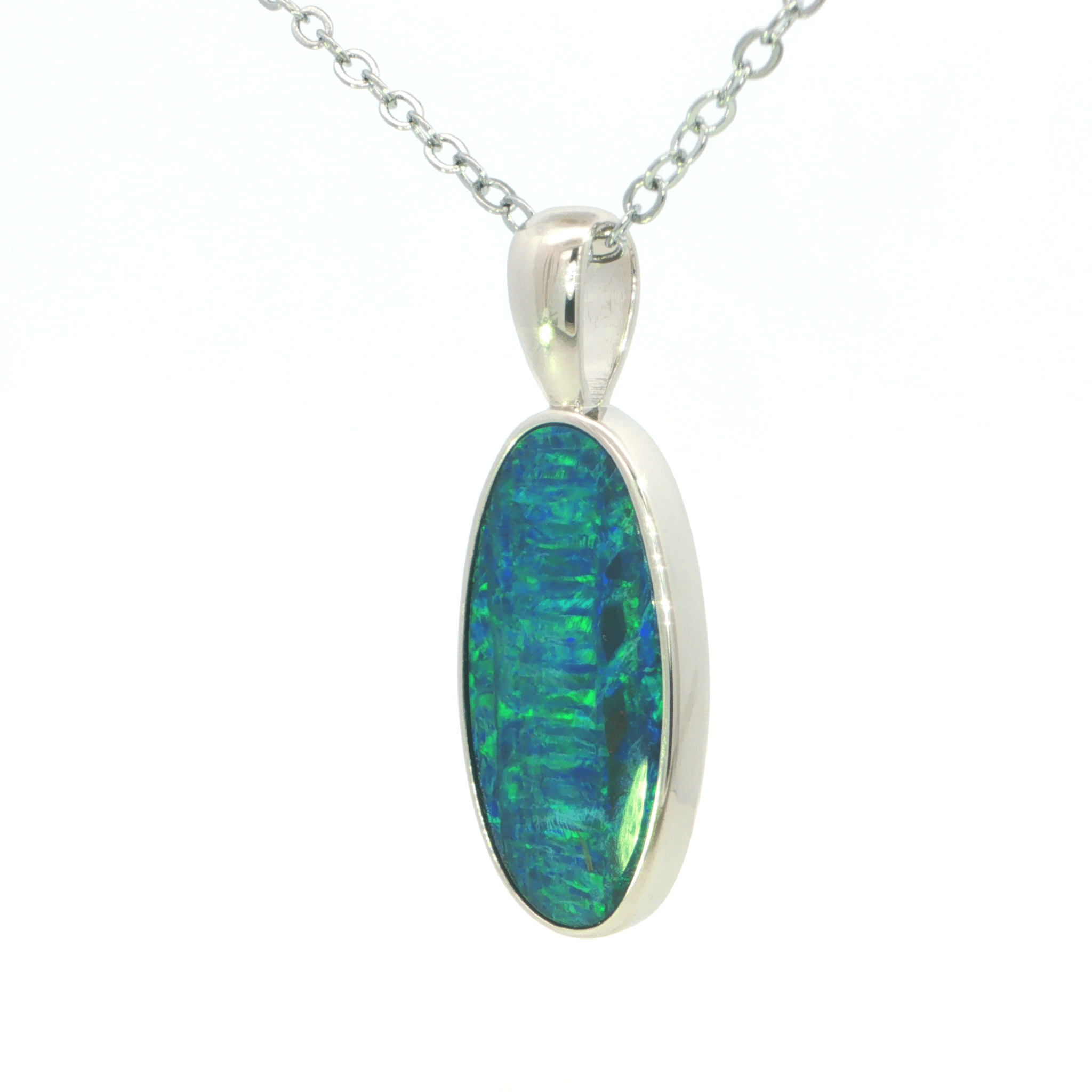 Australian Doublet Opal Pendant set in 925 Sterling Silver - Green-Blue - Australian Opal Cutters and Pearl Divers