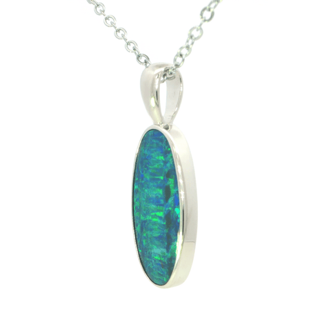 Australian Doublet Opal Pendant set in 925 Sterling Silver - Green-Blue - Australian Opal Cutters and Pearl Divers