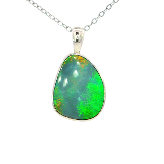Australian Doublet Opal Pendant set in 925 Sterling Silver - Multicolour - Australian Opal Cutters and Pearl Divers