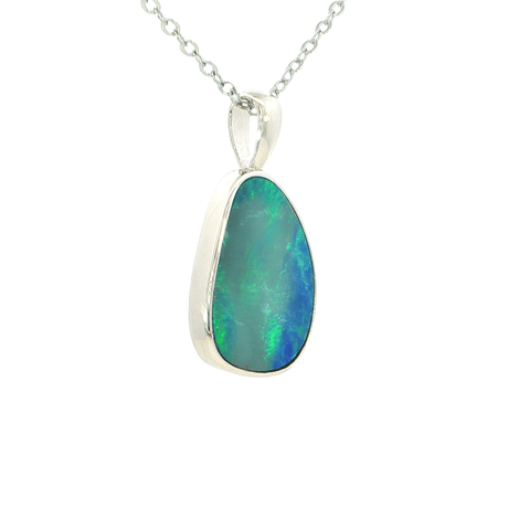 Australian Doublet Opal Pendant set in 925 Sterling Silver - Multicolour - Australian Opal Cutters and Pearl Divers