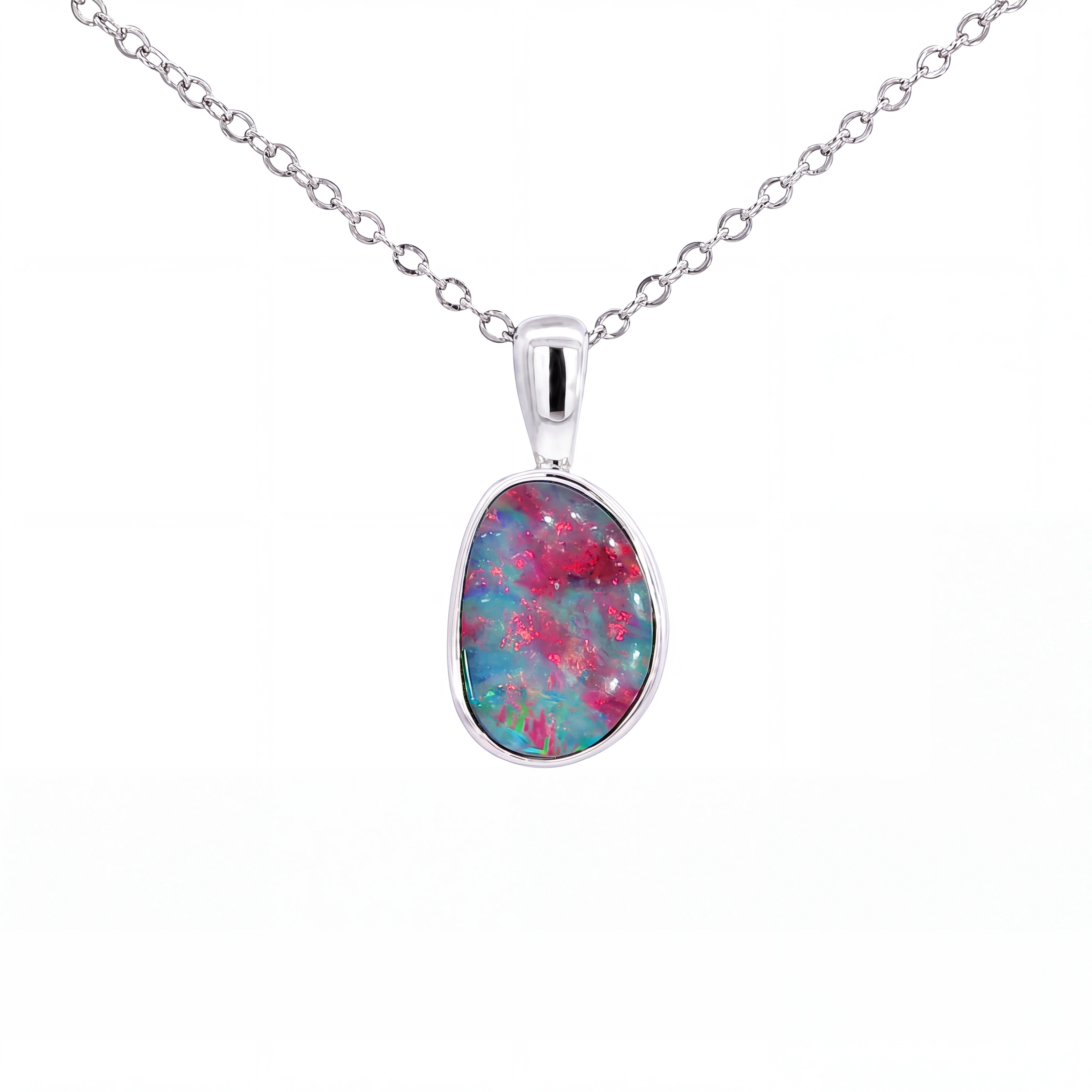 Australian Doublet Opal Pendant set in 925 Sterling Silver - Multicolour - Australian Opal Cutters and Pearl Divers