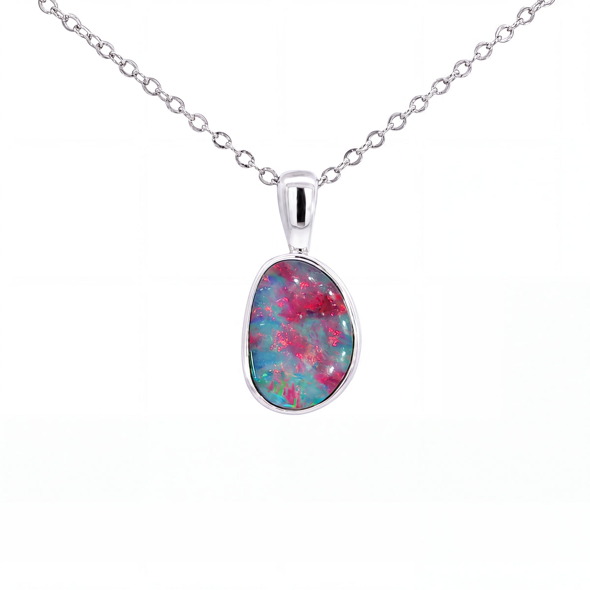 Australian Doublet Opal Pendant set in 925 Sterling Silver - Multicolour - Australian Opal Cutters and Pearl Divers