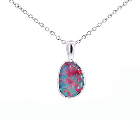 Australian Doublet Opal Pendant set in 925 Sterling Silver - Multicolour - Australian Opal Cutters and Pearl Divers