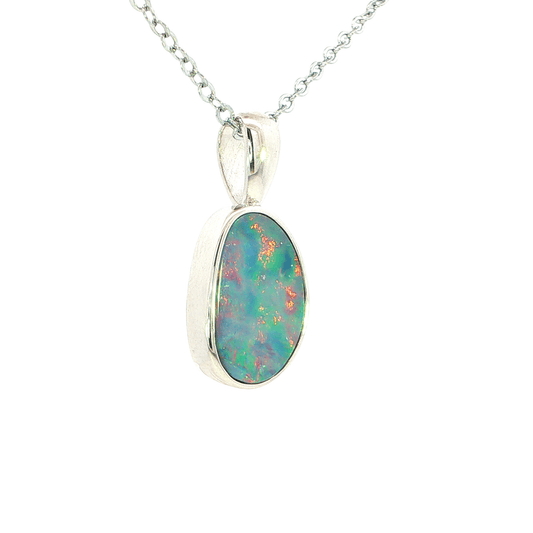 Australian Doublet Opal Pendant set in 925 Sterling Silver - Multicolour - Australian Opal Cutters and Pearl Divers