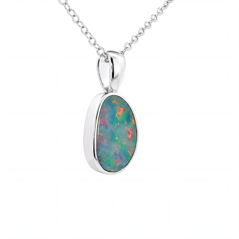 Australian Doublet Opal Pendant set in 925 Sterling Silver - Multicolour - Australian Opal Cutters and Pearl Divers