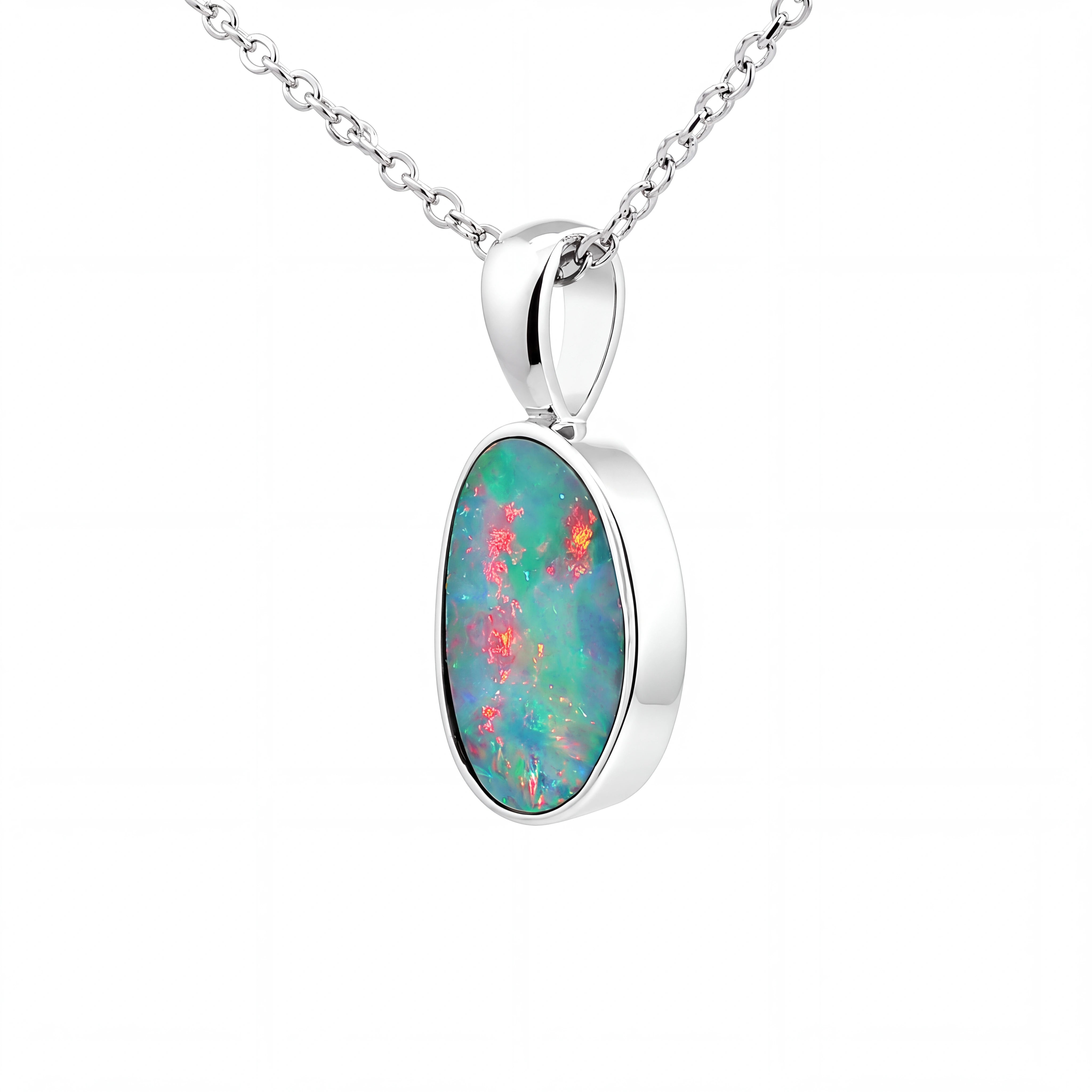 Australian Doublet Opal Pendant set in 925 Sterling Silver - Multicolour - Australian Opal Cutters and Pearl Divers