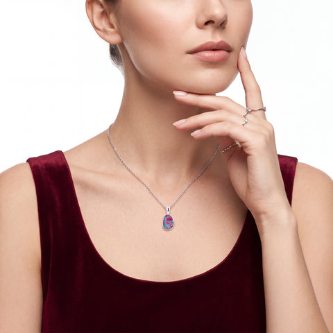 Australian Doublet Opal Pendant set in 925 Sterling Silver - Multicolour - Australian Opal Cutters and Pearl Divers