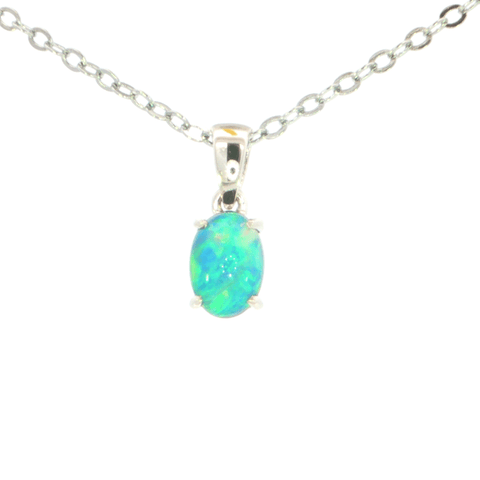 Australian Doublet Opal Pendant set in 925 Sterling Silver - Multicolour - Australian Opal Cutters and Pearl Divers