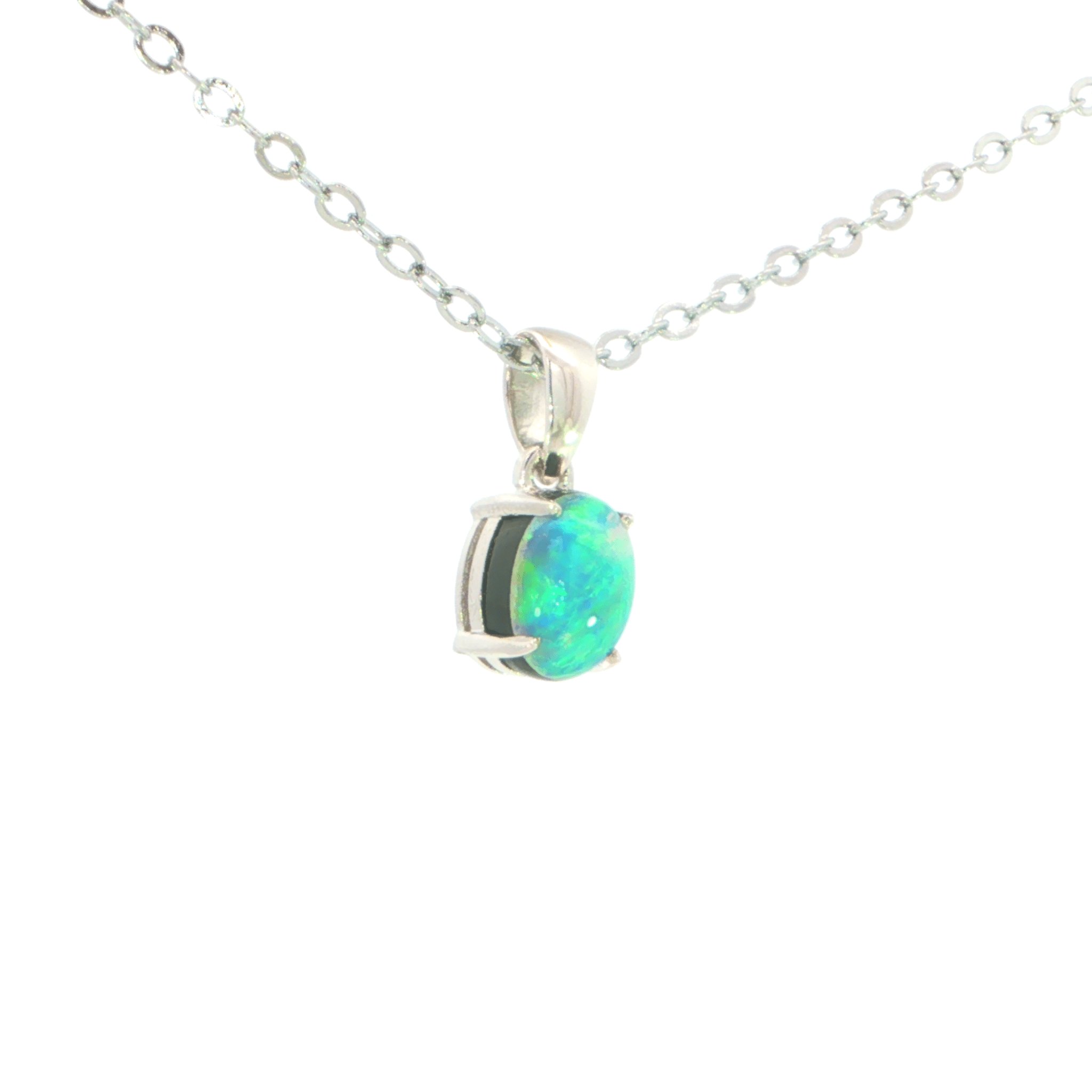 Australian Doublet Opal Pendant set in 925 Sterling Silver - Multicolour - Australian Opal Cutters and Pearl Divers