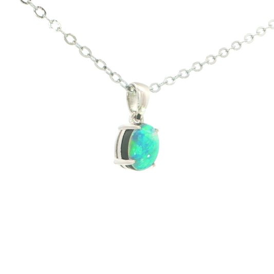 Australian Doublet Opal Pendant set in 925 Sterling Silver - Multicolour - Australian Opal Cutters and Pearl Divers