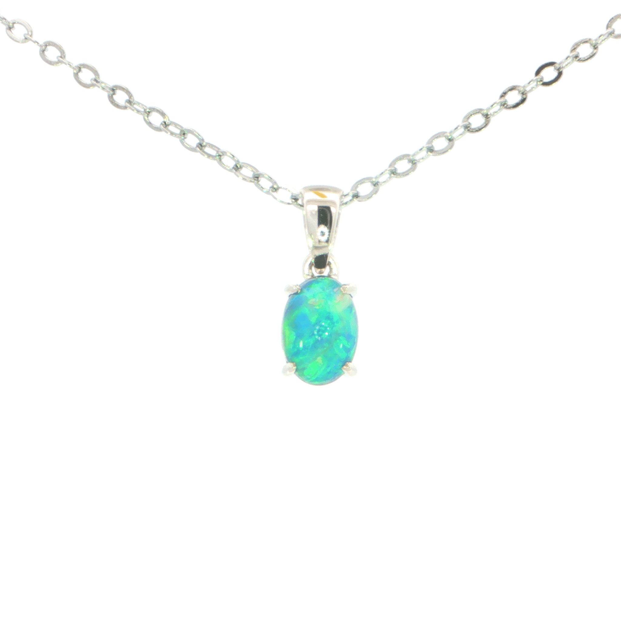 Australian Doublet Opal Pendant set in 925 Sterling Silver - Multicolour - Australian Opal Cutters and Pearl Divers