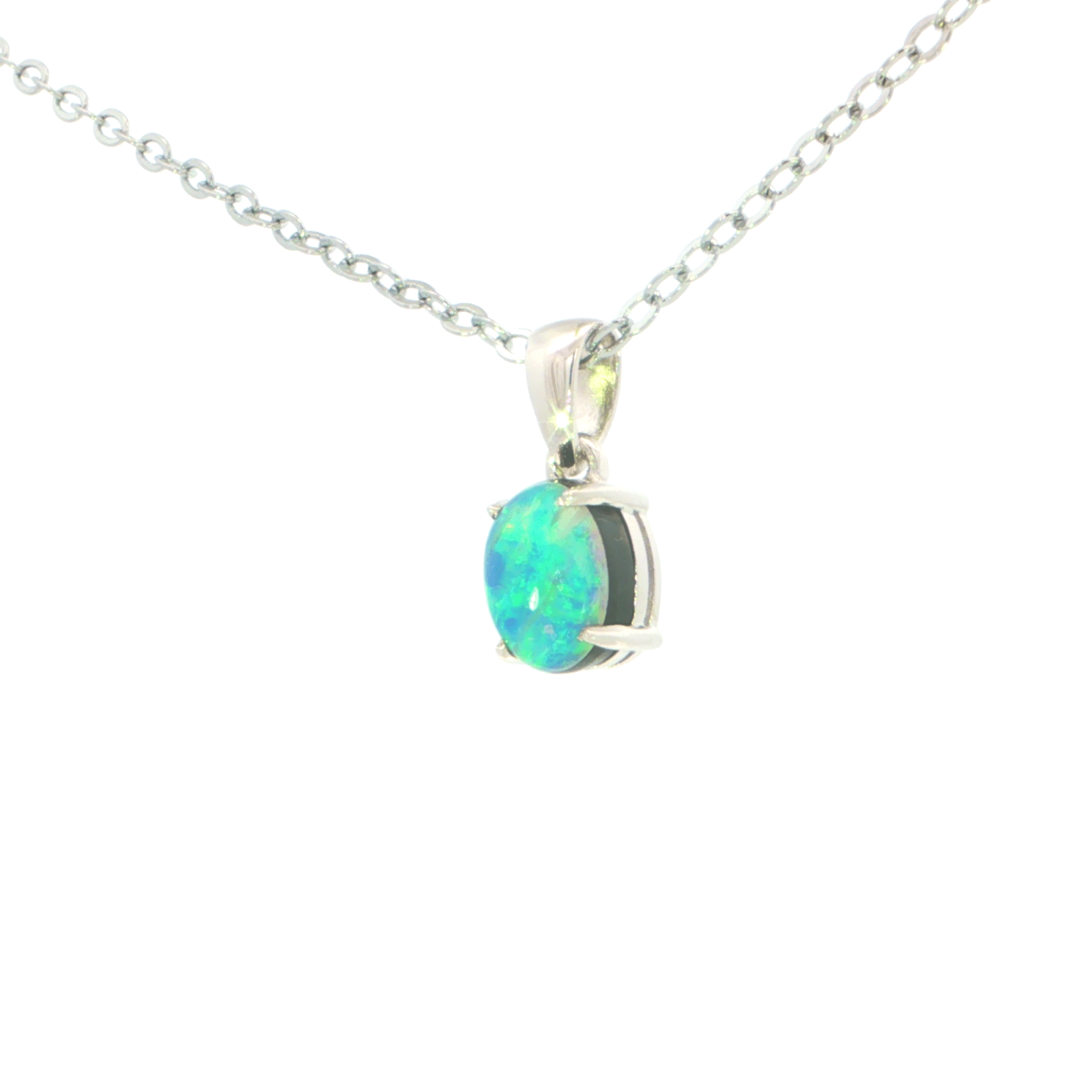 Australian Doublet Opal Pendant set in 925 Sterling Silver - Multicolour - Australian Opal Cutters and Pearl Divers
