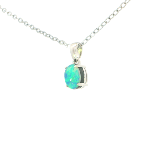 Australian Doublet Opal Pendant set in 925 Sterling Silver - Multicolour - Australian Opal Cutters and Pearl Divers