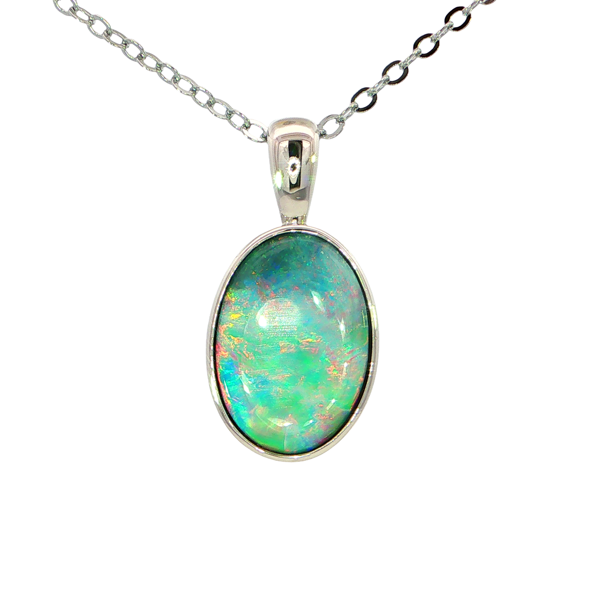 Australian Doublet Opal Pendant set in 925 Sterling Silver - Multicolour - Australian Opal Cutters and Pearl Divers