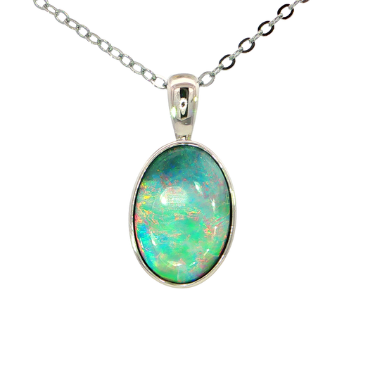 Australian Doublet Opal Pendant set in 925 Sterling Silver - Multicolour - Australian Opal Cutters and Pearl Divers