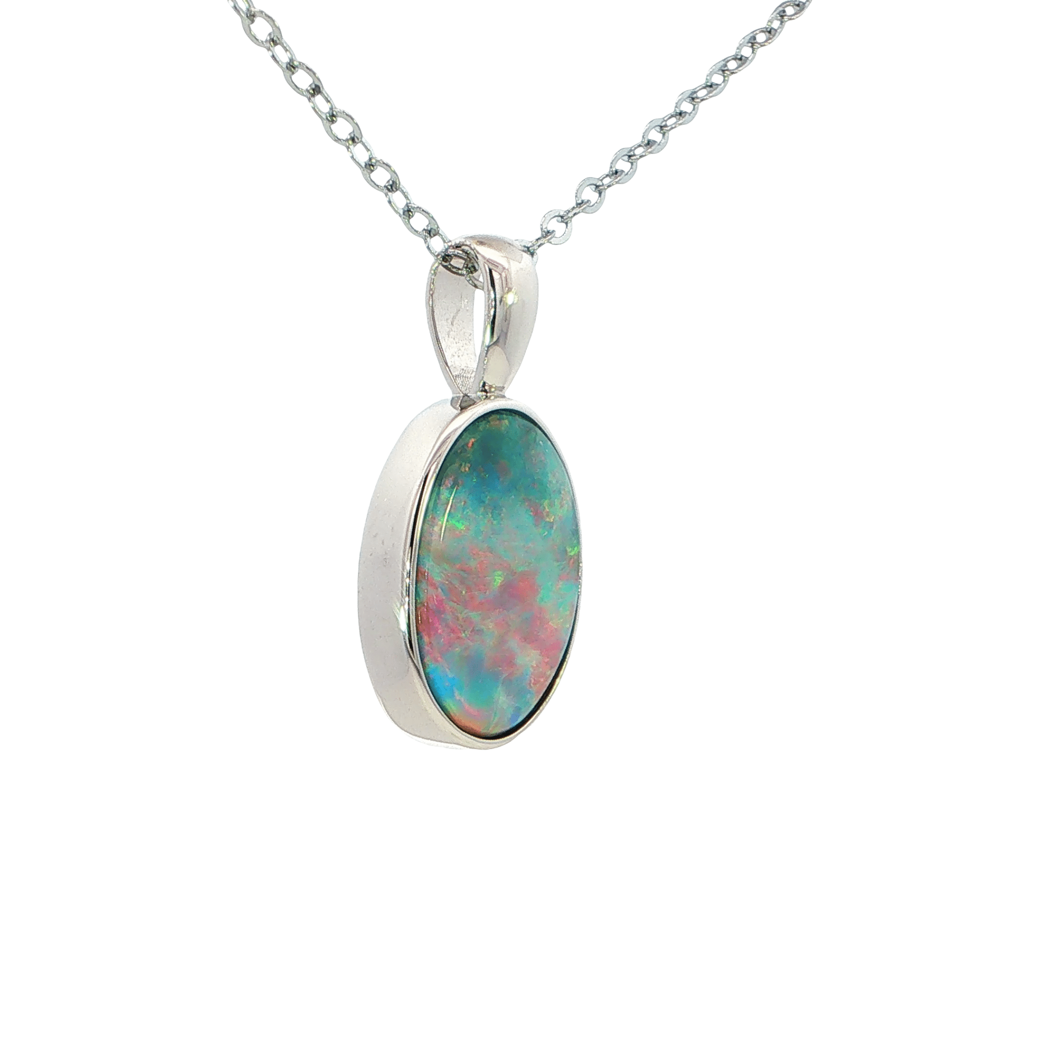 Australian Doublet Opal Pendant set in 925 Sterling Silver - Multicolour - Australian Opal Cutters and Pearl Divers