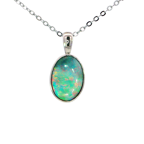 Australian Doublet Opal Pendant set in 925 Sterling Silver - Multicolour - Australian Opal Cutters and Pearl Divers