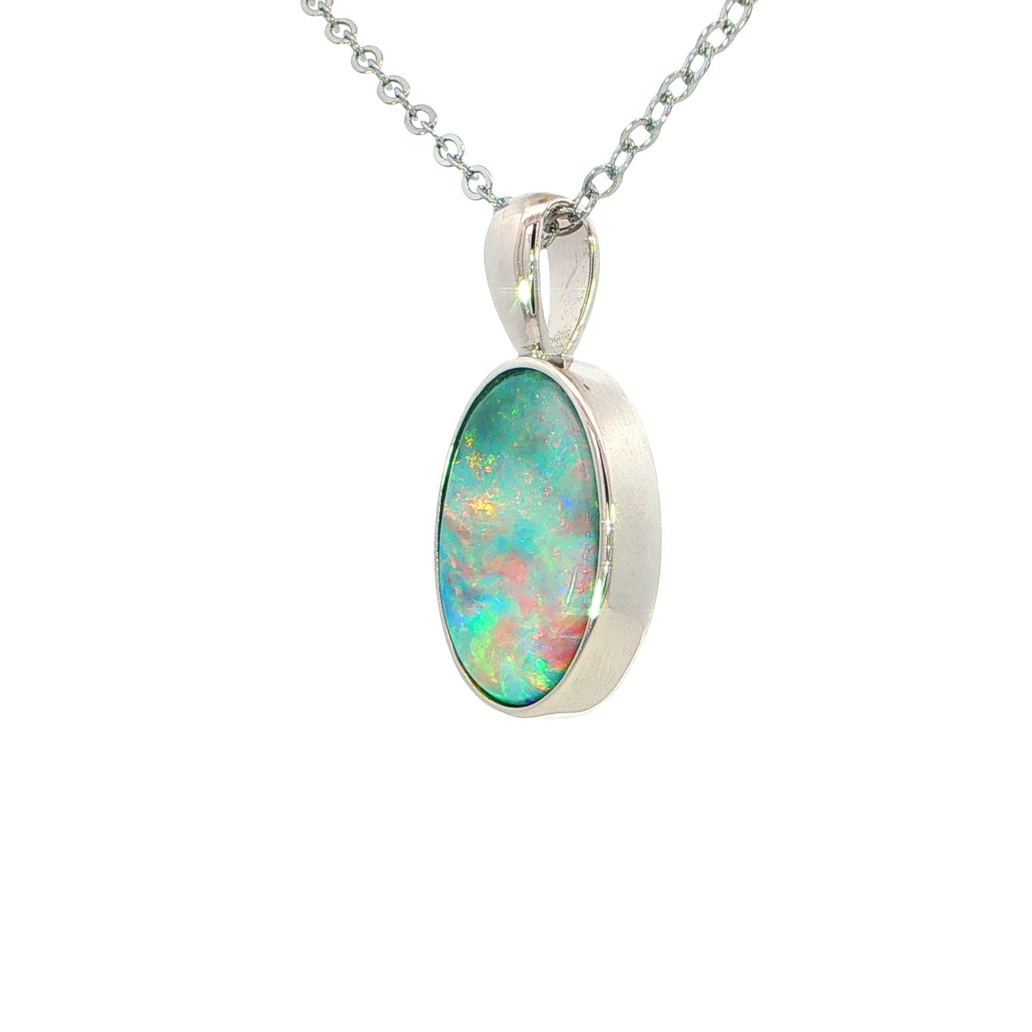 Australian Doublet Opal Pendant set in 925 Sterling Silver - Multicolour - Australian Opal Cutters and Pearl Divers