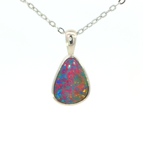 Australian Doublet Opal Pendant set in 925 Sterling Silver - Multicolour - Australian Opal Cutters and Pearl Divers