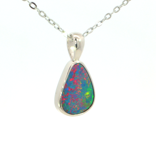Australian Doublet Opal Pendant set in 925 Sterling Silver - Multicolour - Australian Opal Cutters and Pearl Divers