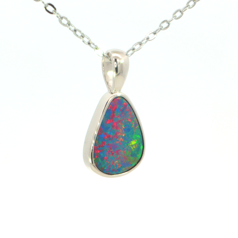 Australian Doublet Opal Pendant set in 925 Sterling Silver - Multicolour - Australian Opal Cutters and Pearl Divers