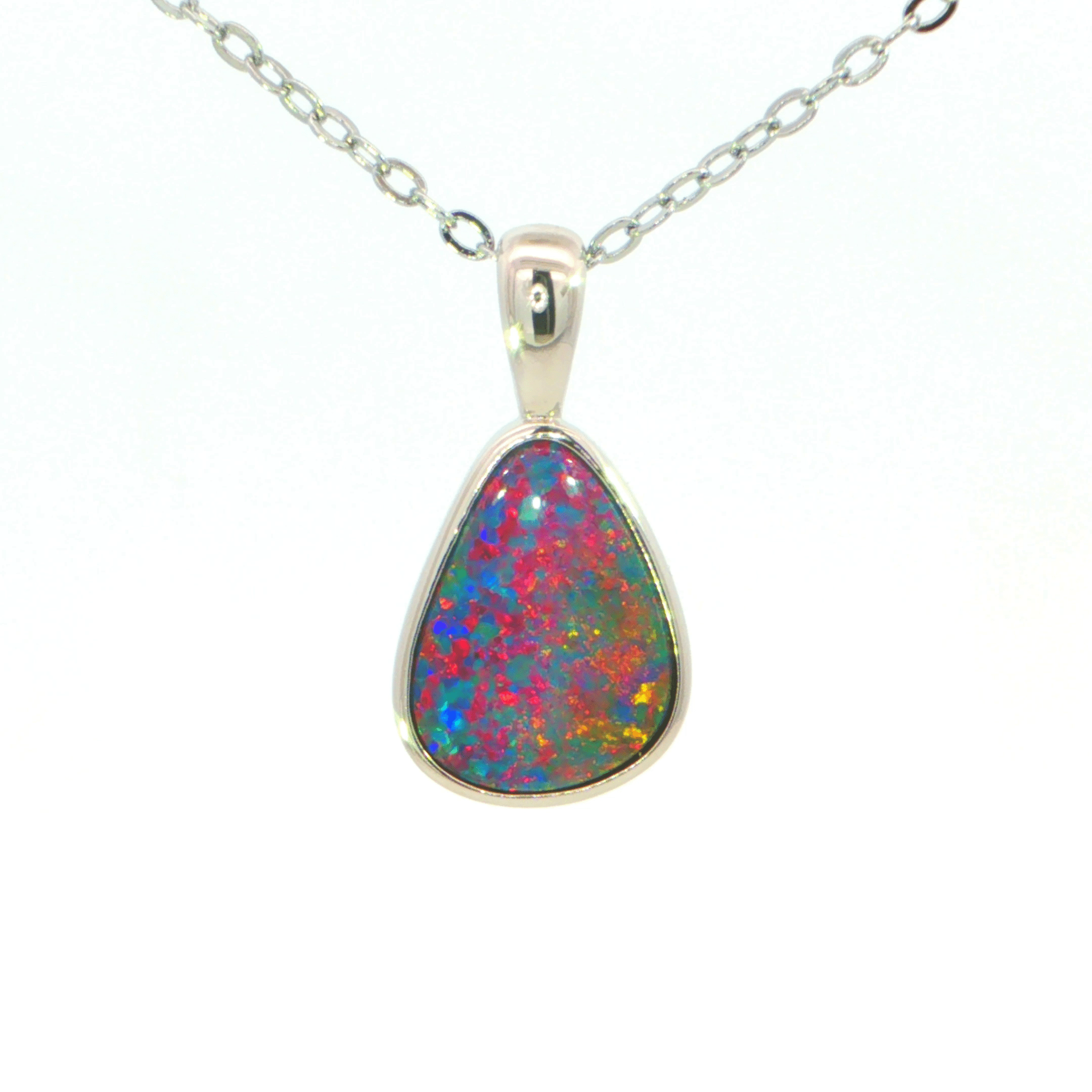 Australian Doublet Opal Pendant set in 925 Sterling Silver - Multicolour - Australian Opal Cutters and Pearl Divers