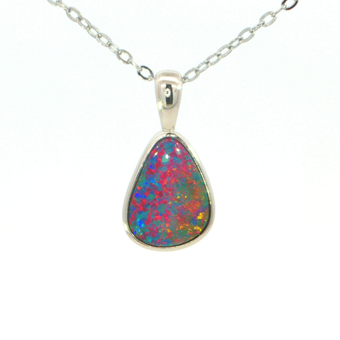 Australian Doublet Opal Pendant set in 925 Sterling Silver - Multicolour - Australian Opal Cutters and Pearl Divers