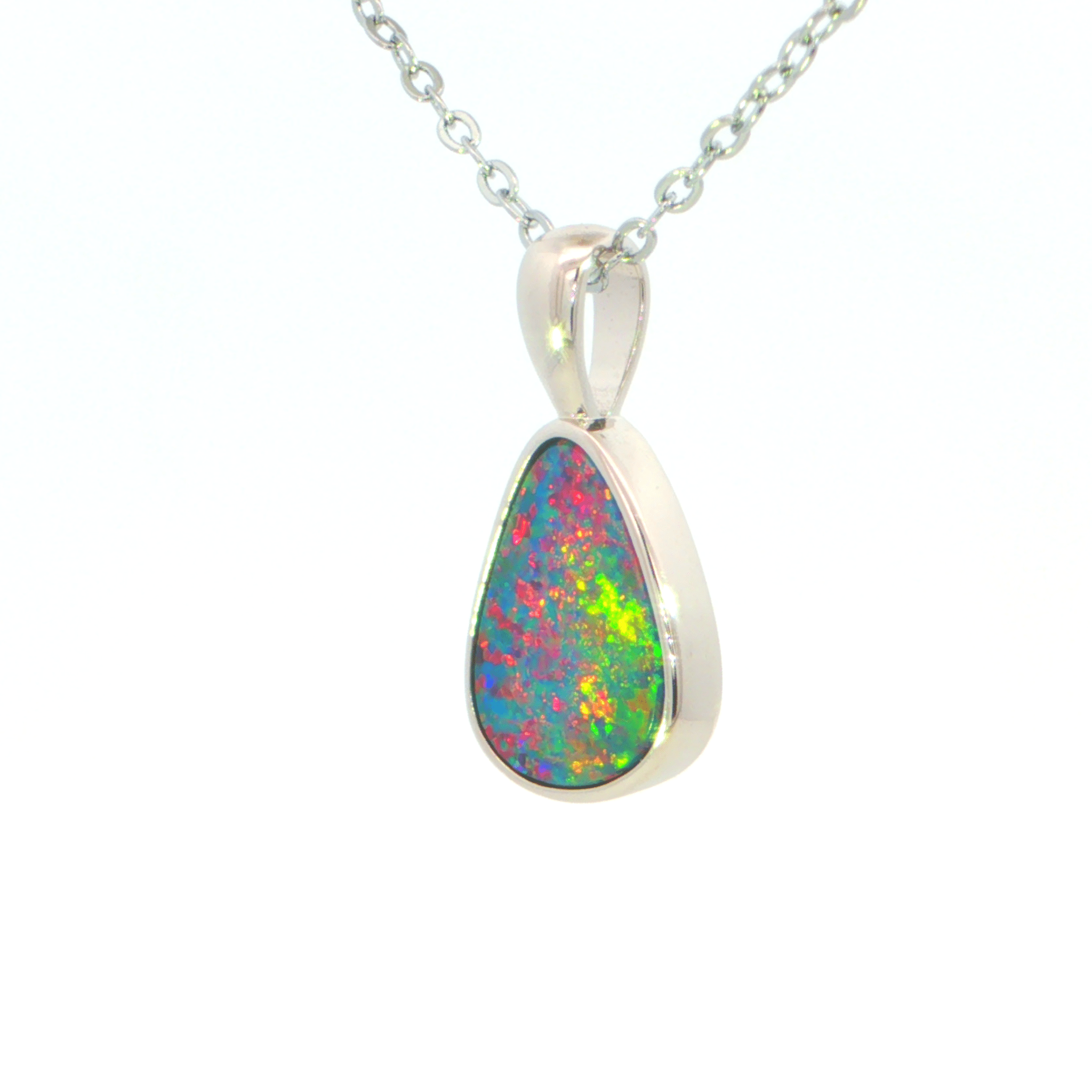 Australian Doublet Opal Pendant set in 925 Sterling Silver - Multicolour - Australian Opal Cutters and Pearl Divers