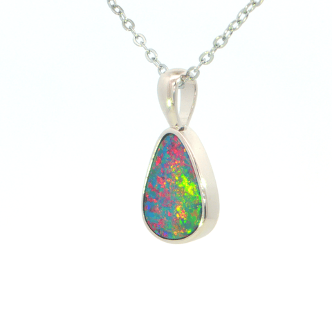 Australian Doublet Opal Pendant set in 925 Sterling Silver - Multicolour - Australian Opal Cutters and Pearl Divers