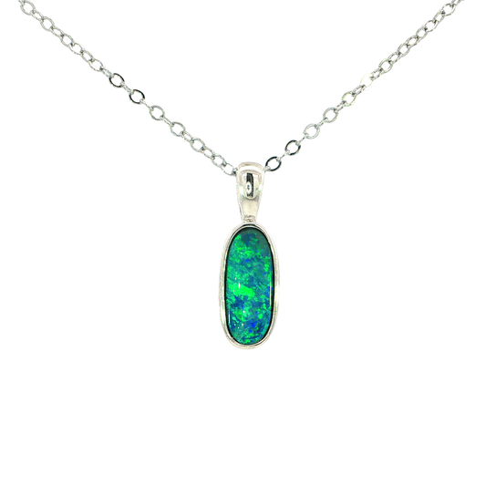 Australian Doublet Opal Pendant set in 925 Sterling Silver - Blue-Green - Australian Opal Cutters and Pearl Divers