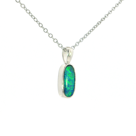 Australian Doublet Opal Pendant set in 925 Sterling Silver - Blue-Green - Australian Opal Cutters and Pearl Divers