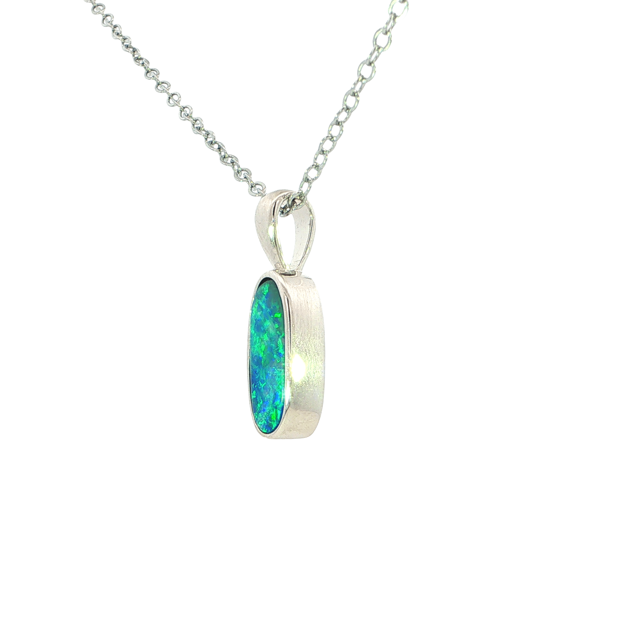 Australian Doublet Opal Pendant set in 925 Sterling Silver - Blue-Green - Australian Opal Cutters and Pearl Divers