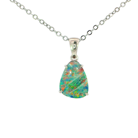 Australian Doublet Opal Pendant set in 925 Sterling Silver - Multicolour - Australian Opal Cutters and Pearl Divers