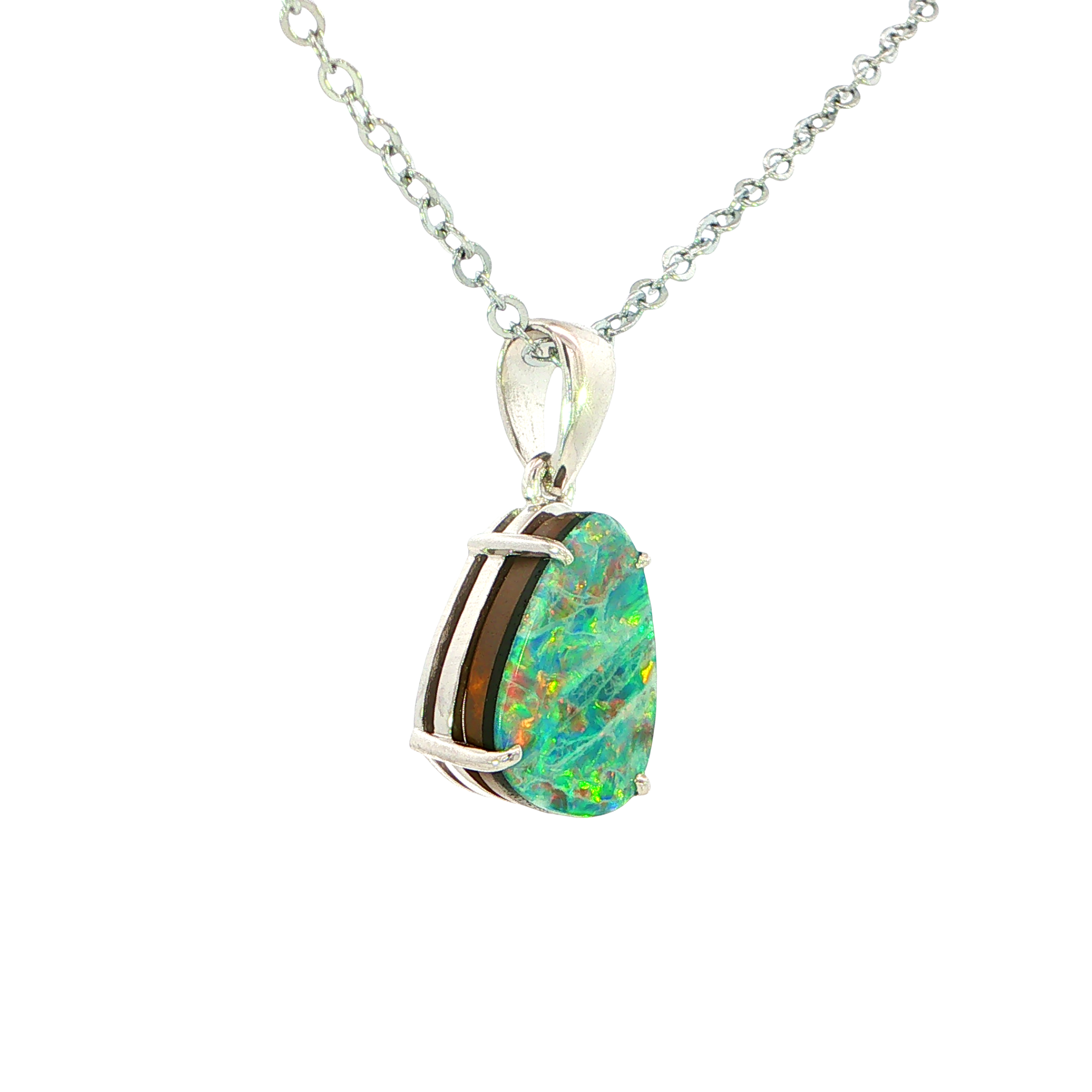 Australian Doublet Opal Pendant set in 925 Sterling Silver - Multicolour - Australian Opal Cutters and Pearl Divers